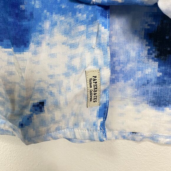 OPB Original Paperbacks Shirt Mens L Blue Button Up Geometric Rayon - Picture 5 of 7